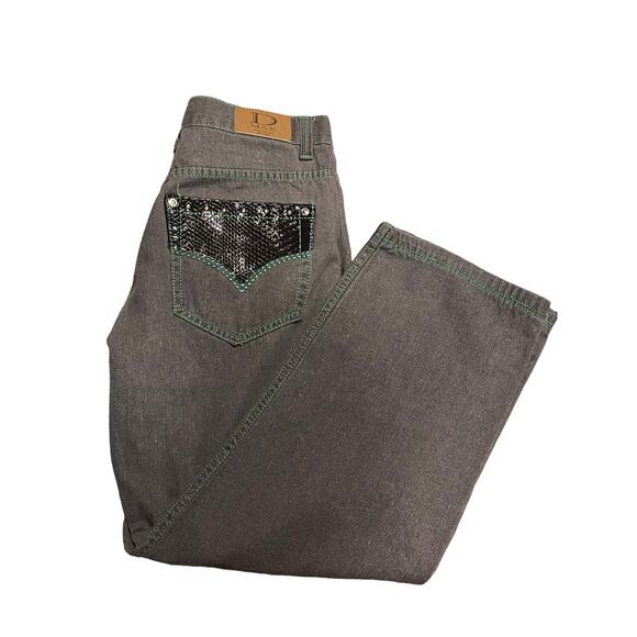 DMax Pants Men’s Black-Green Jeans 38W x 34L Casual Embellishment, Embroidery - Picture 1 of 8